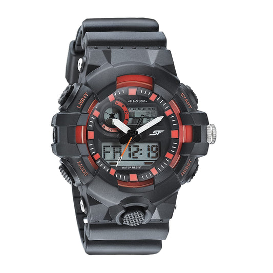 SF Polyurethane Hustler Analog-Digital Grey Round Dial Men's Sport Watch-77117Pp02W