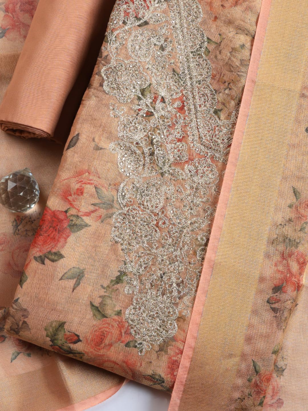 Meena Bazaar Printed Cotton Unstitched Kurta with Bottom & Dupatta