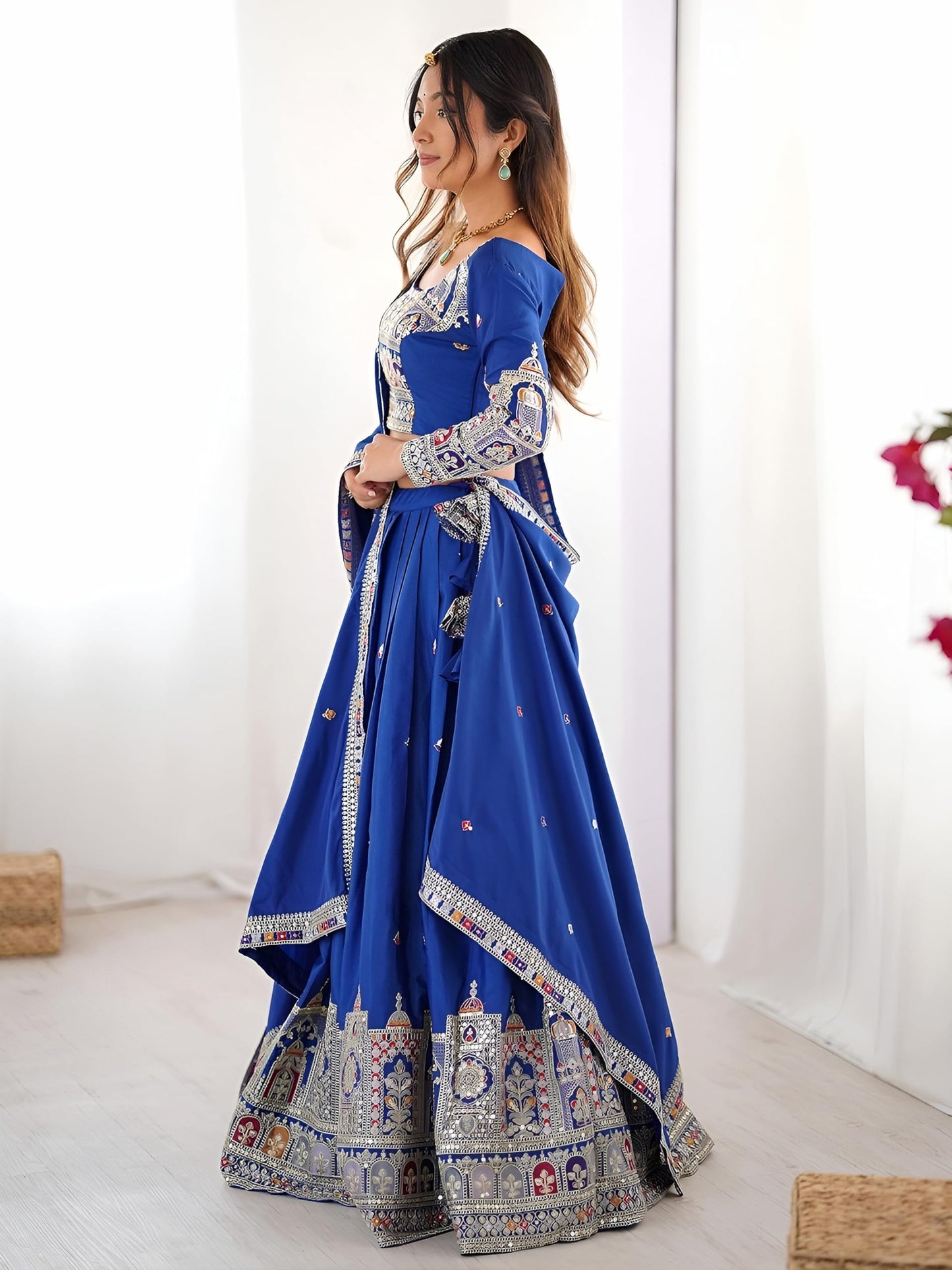 Zeel Clothing Women's Sequins Thread Embroidered French Crepe Lehenga Choli With Dupatta (5118-Royal-Blue-Women-Lehenga-Choli; Free size) (Royal Blue)