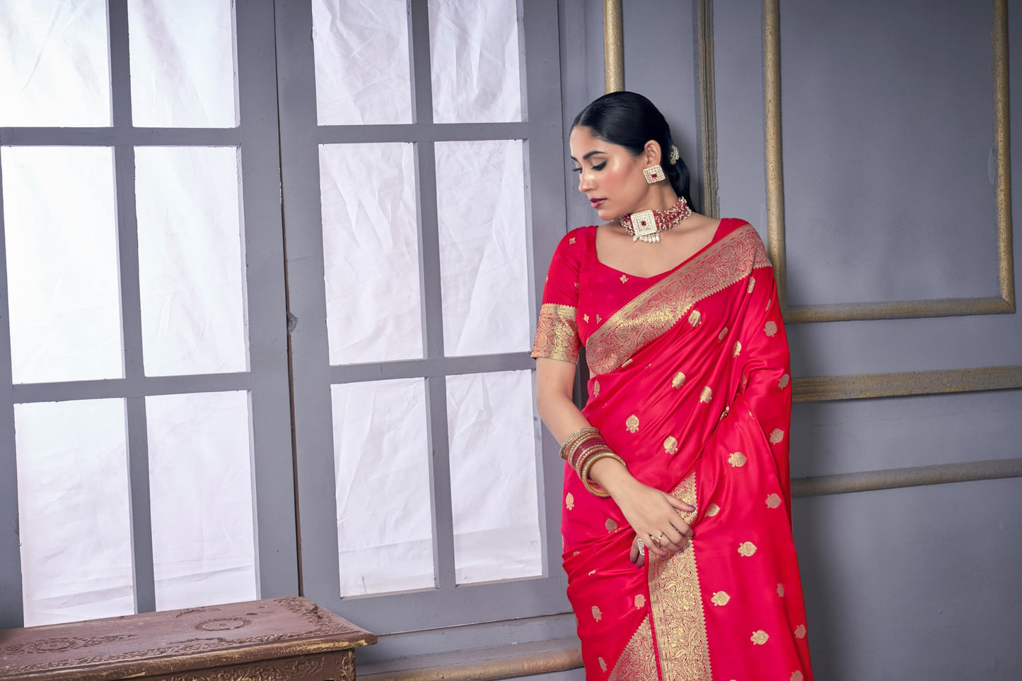 Vardha Women's Banarasi Satin Silk Saree with Unstitched Blouse Piece - Zari Woven Work Sarees for Wedding (Urvi_706)