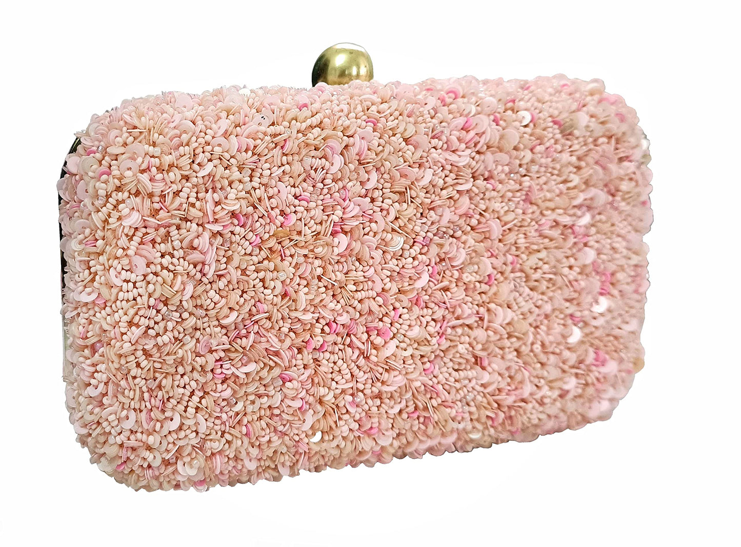 DUCHESS Women's Hand Embroidered Beaded Pink Clutch for Wedding, Party