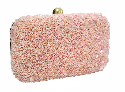 DUCHESS Women's Hand Embroidered Beaded Pink Clutch for Wedding, Party