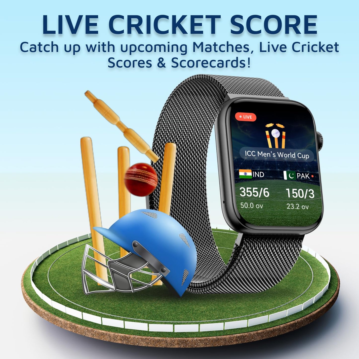 Cultsport Burn Plus 1.78" Amoled, Live Cricket Score, 368 * 448 Best-in-Class Resolution, BT Calling, Crown Control, Always on Display, 7 Days Battery Life,Stainless Steel Mesh Strap, (Black Steel)