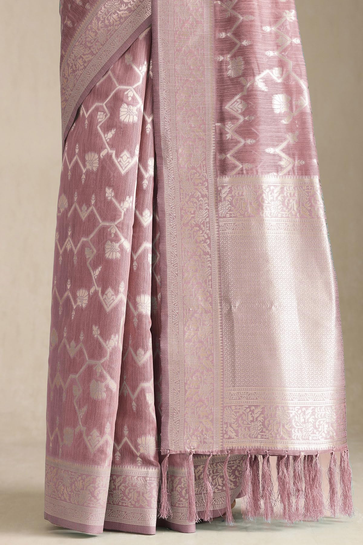 Soch Womens Beige Tussar Woven Design Saree With Zari Woven