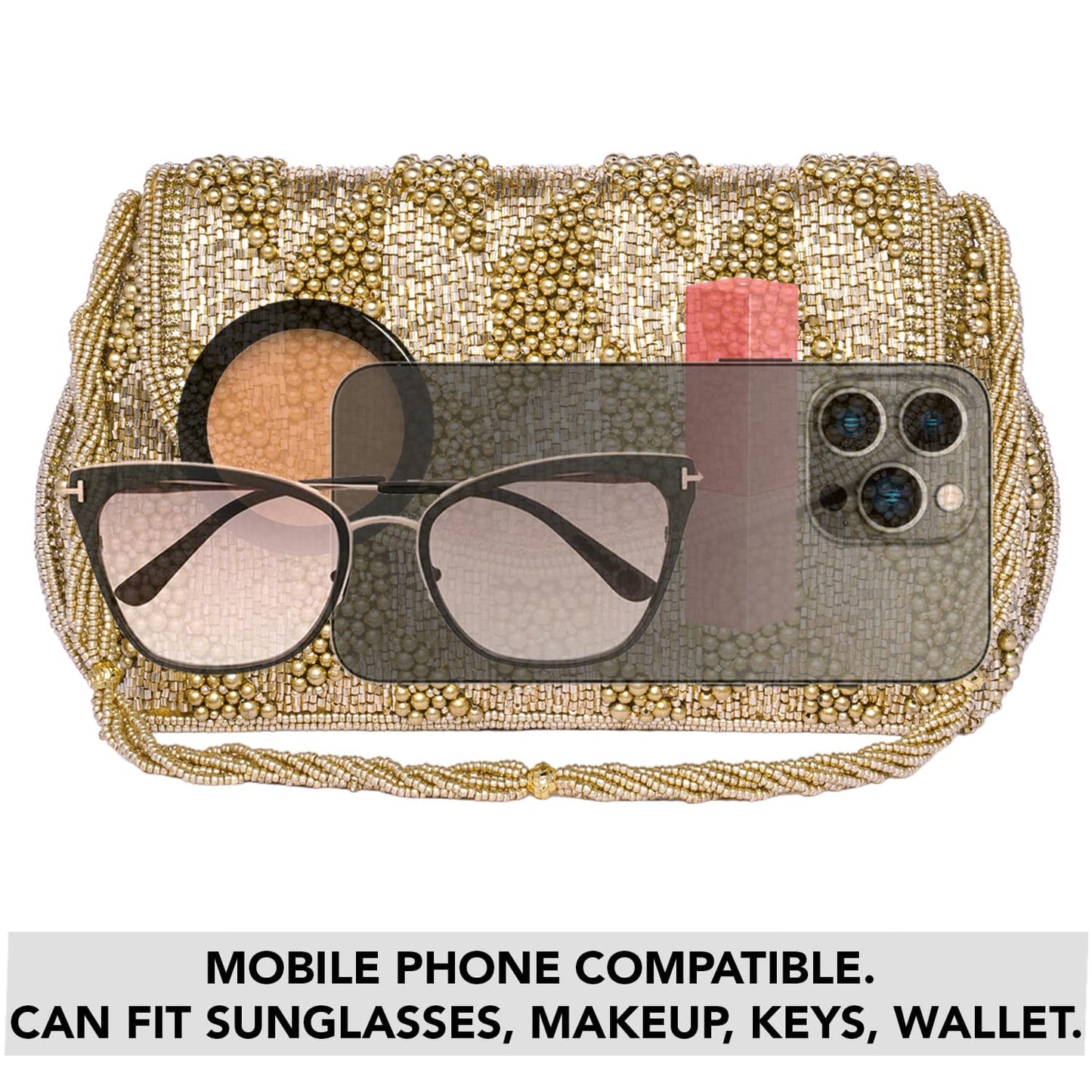 Peora Gold Clutch Purses for Women Handmade Evening Sling Handbag Stylish Bridal Fashion Clutch Bag for Girls (C158G)