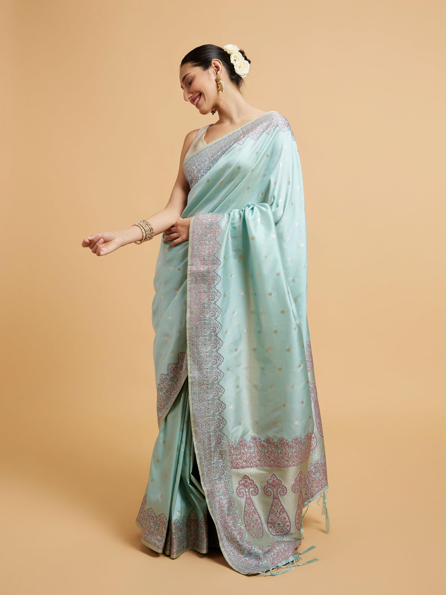 MOHEY Women's Art Silk Weave Saree(Light Blue)