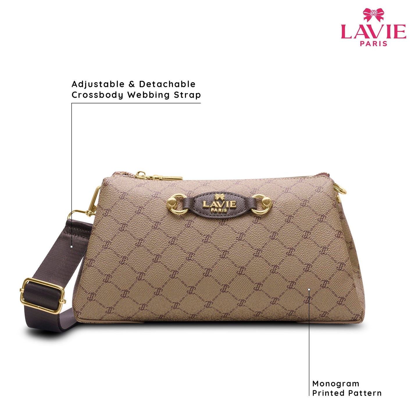 LAVIE PARIS Women's Eloi 3 Compartment Crossbody Sling Bag | Ladies Purse Handbag | Gift for Women