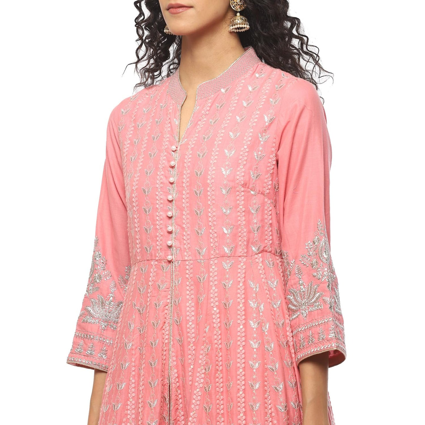 BIBA WOMEN EMBROIDERY ANARKALI SALWAR KURTA DUPATTA(SKD5876_BLUSH PNK_34)