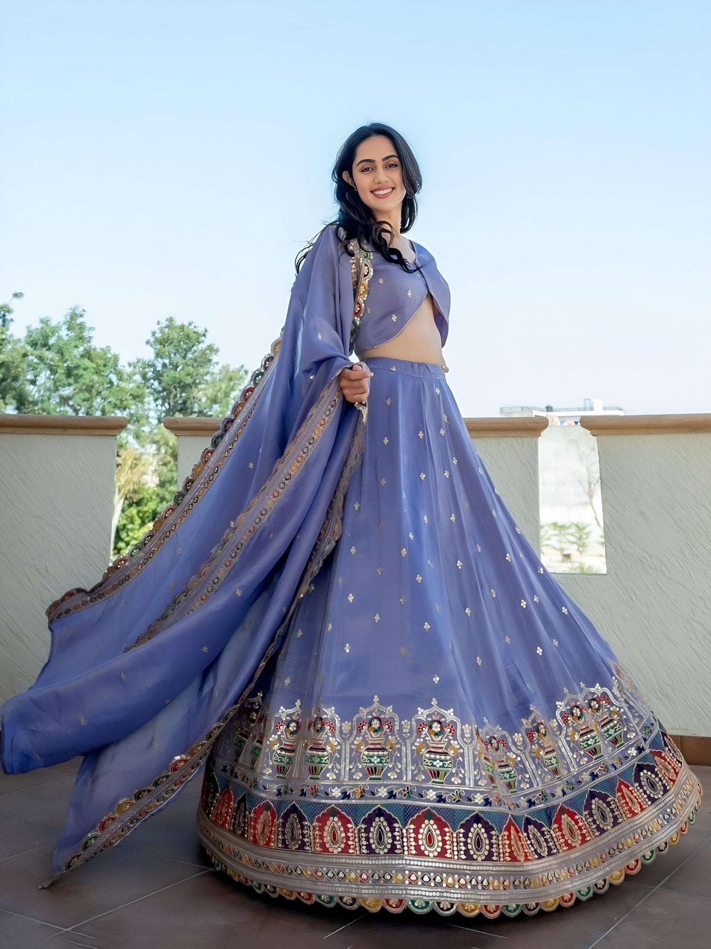 Zeel Clothing Women's Sequins Thread Embroidered Cosmos Silk Lehenga Choli With Dupatta (5128-Lavender-Women-Lehenga-Choli-Latest; Free size) (Lavender)