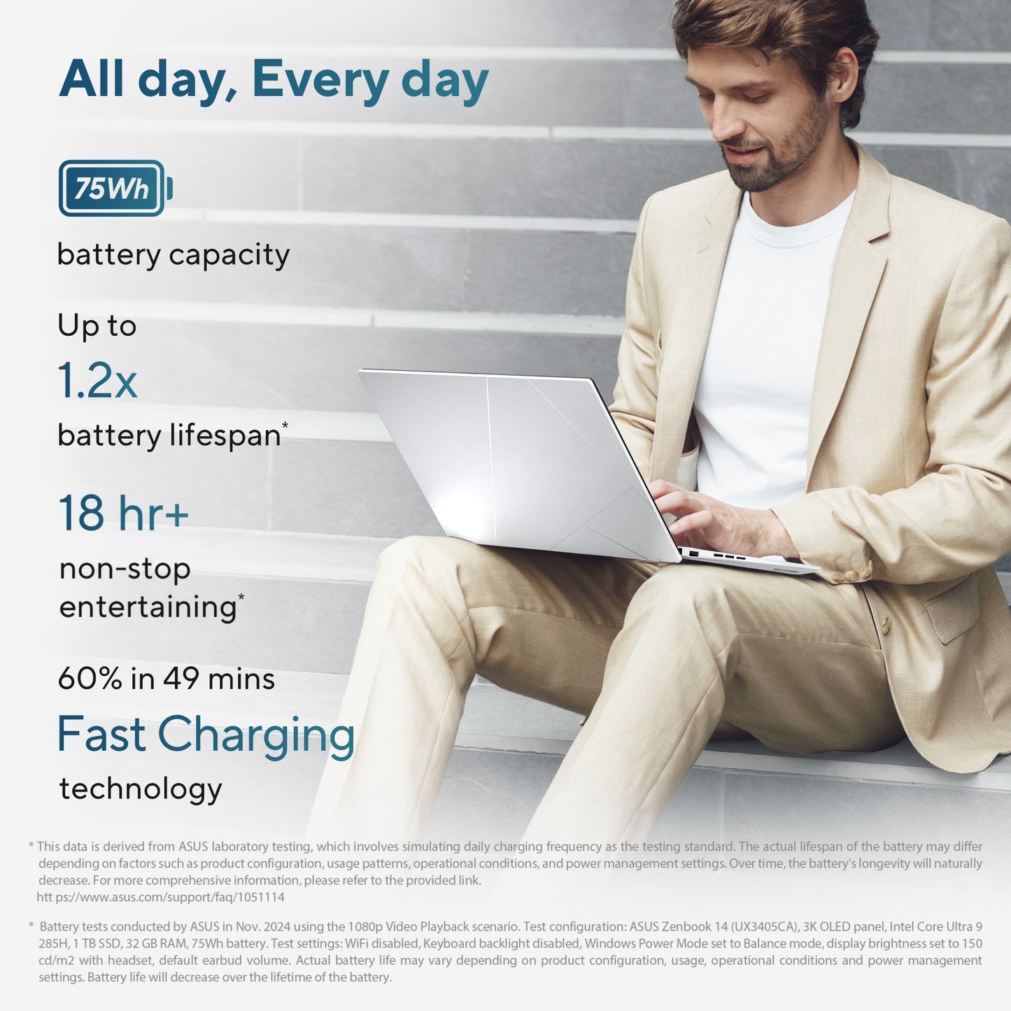 ASUS Zenbook 14 (2026),Smartchoice,Intel Core Ultra 7 255H,32GB RAM,1TB SSD,OLED,Touchscreen,14"(35.5 cm),Win 11,M365 Basic(1Y)* Office 24,Foggy Silver,1.28 Kg,UX3405CA-QL1112WS,Thin & Light Laptop