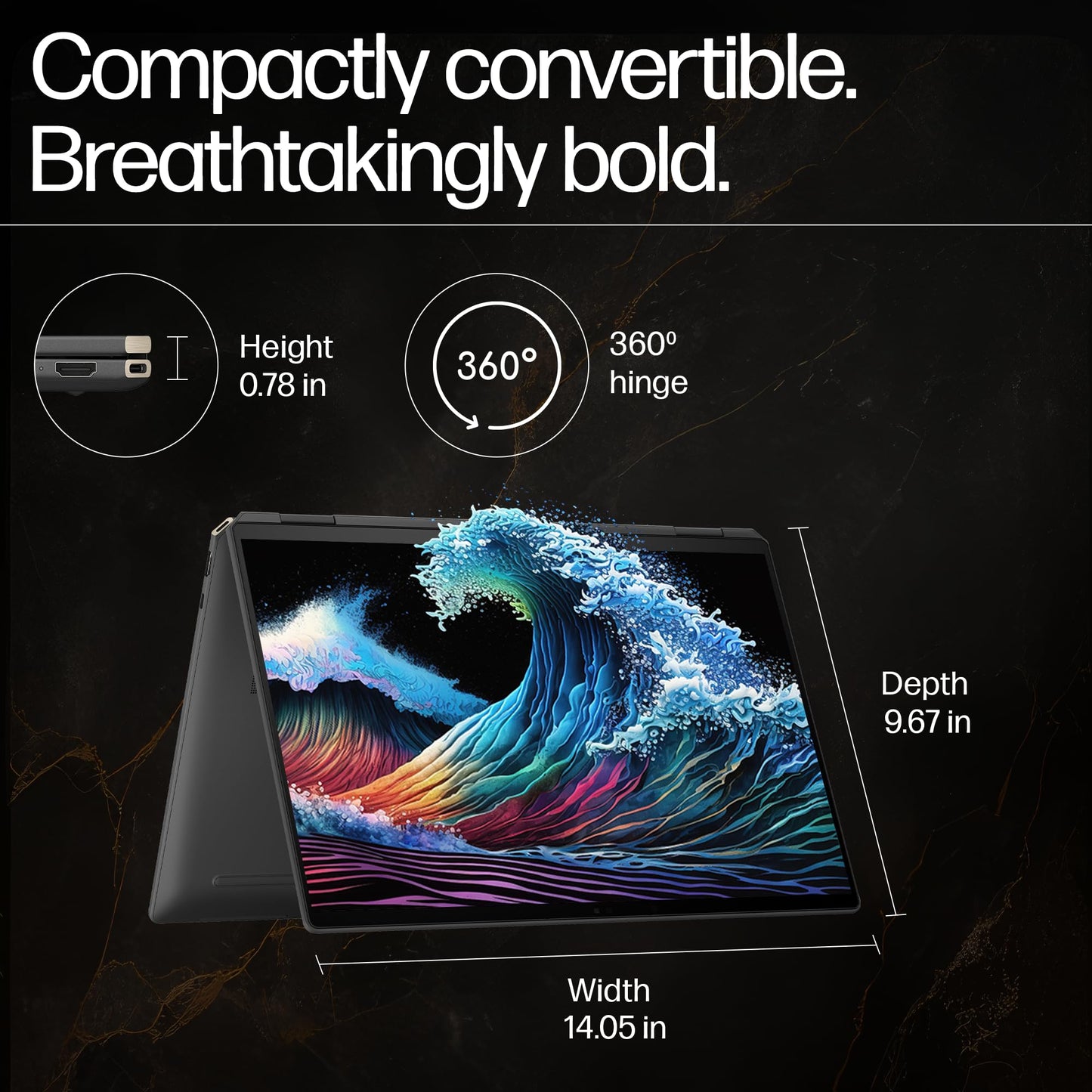 HP Spectre x360, Enhanced by AI, Intel Core Ultra 7 155H, 16-inch (40.6 cm), OLED 400 nits 120Hz, 32GB, 2TB SSD, Touch w/Pen, 9MP IR Camera w/Shutter, Poly Studio (Win 11, Black, 1.95 kg), aa0665TU