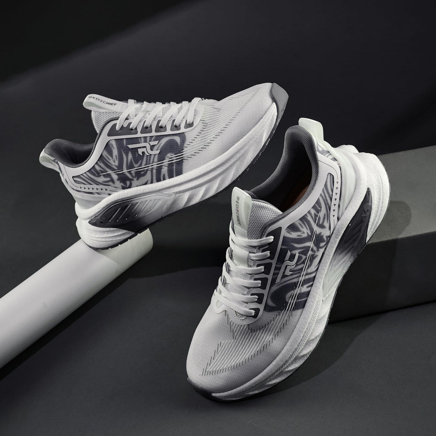 Red Chief Sports Running Shoes for Men & Boys | Stylish Lace-Up Outdoor Shoes | Lightweight Walking-Style Runners | Comfortable Athletic Lt.Grey-White | Size-6 | R1708 F039