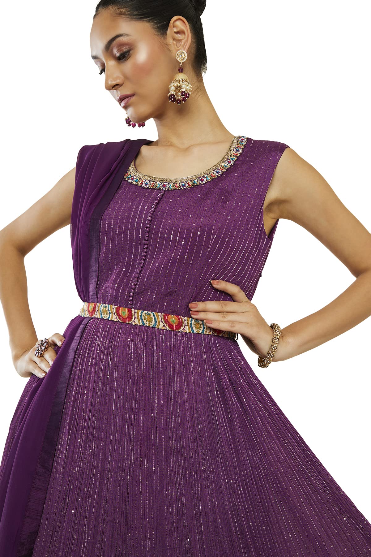 Soch Women Purple Georgette Embroidered Gown (Purple_XL)
