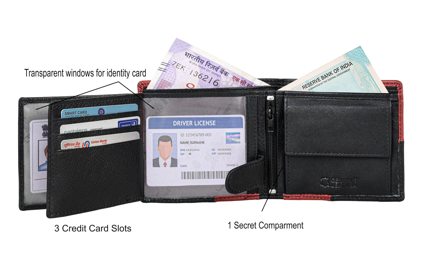 URBAN FOREST Chester Black/Red Leather Wallet for Men