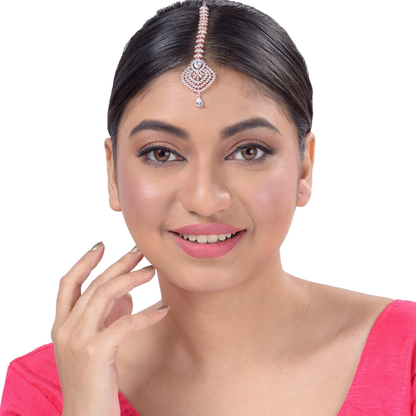 Saraf RS Jewellery-Beautiful shaped Maang Tikka AD studded Rose for Women & Girls