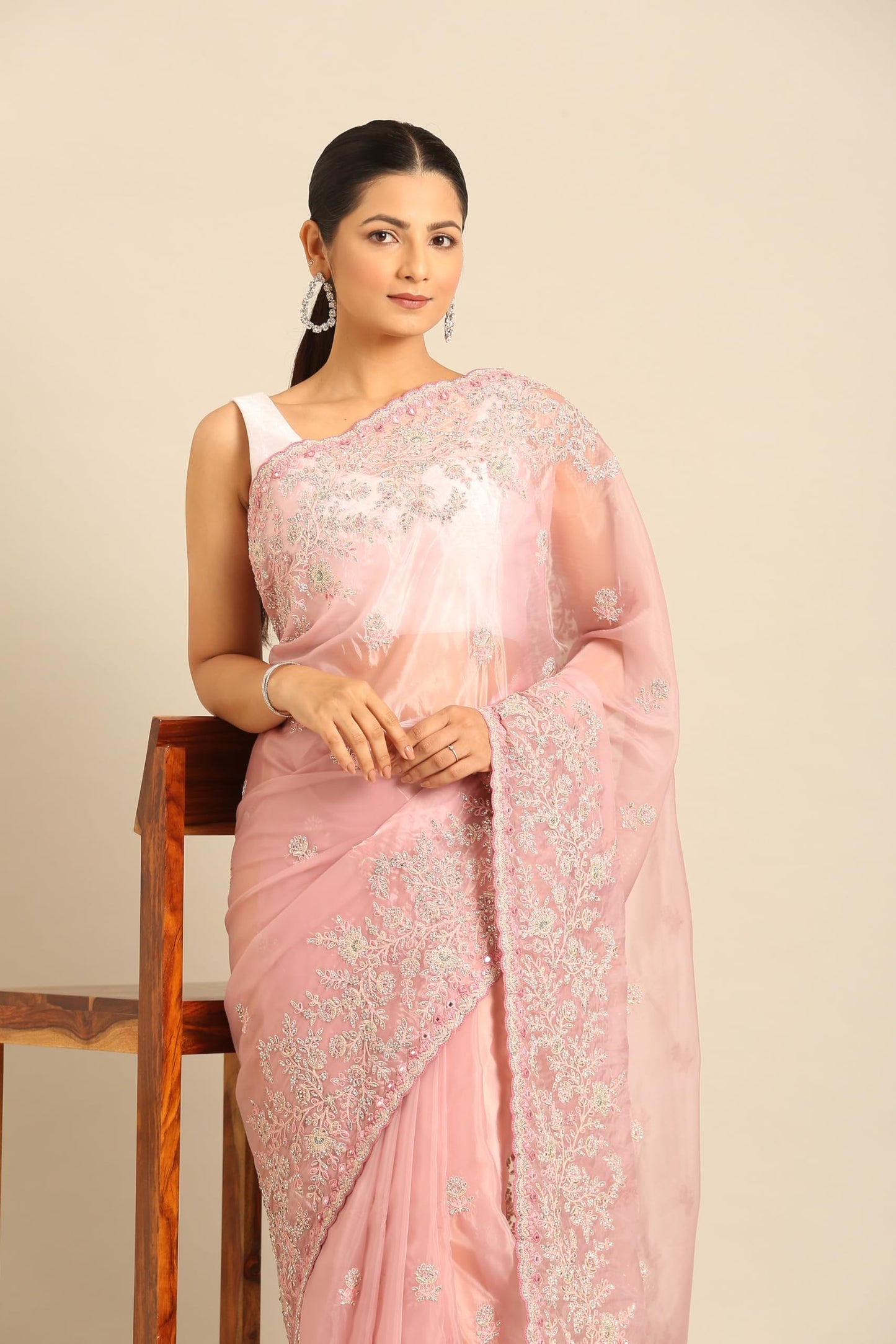 MOHEY Women's Organza Buta Embroidered | Mirror & Sequin Work Saree