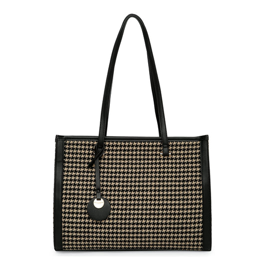 Accessorize London Women's Fabric Rosie Book Black Shoulder Tote Bag (Black & White)