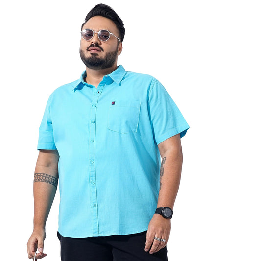 Hardsoda Men Plus Size Turquoise Solid Casual Shirt