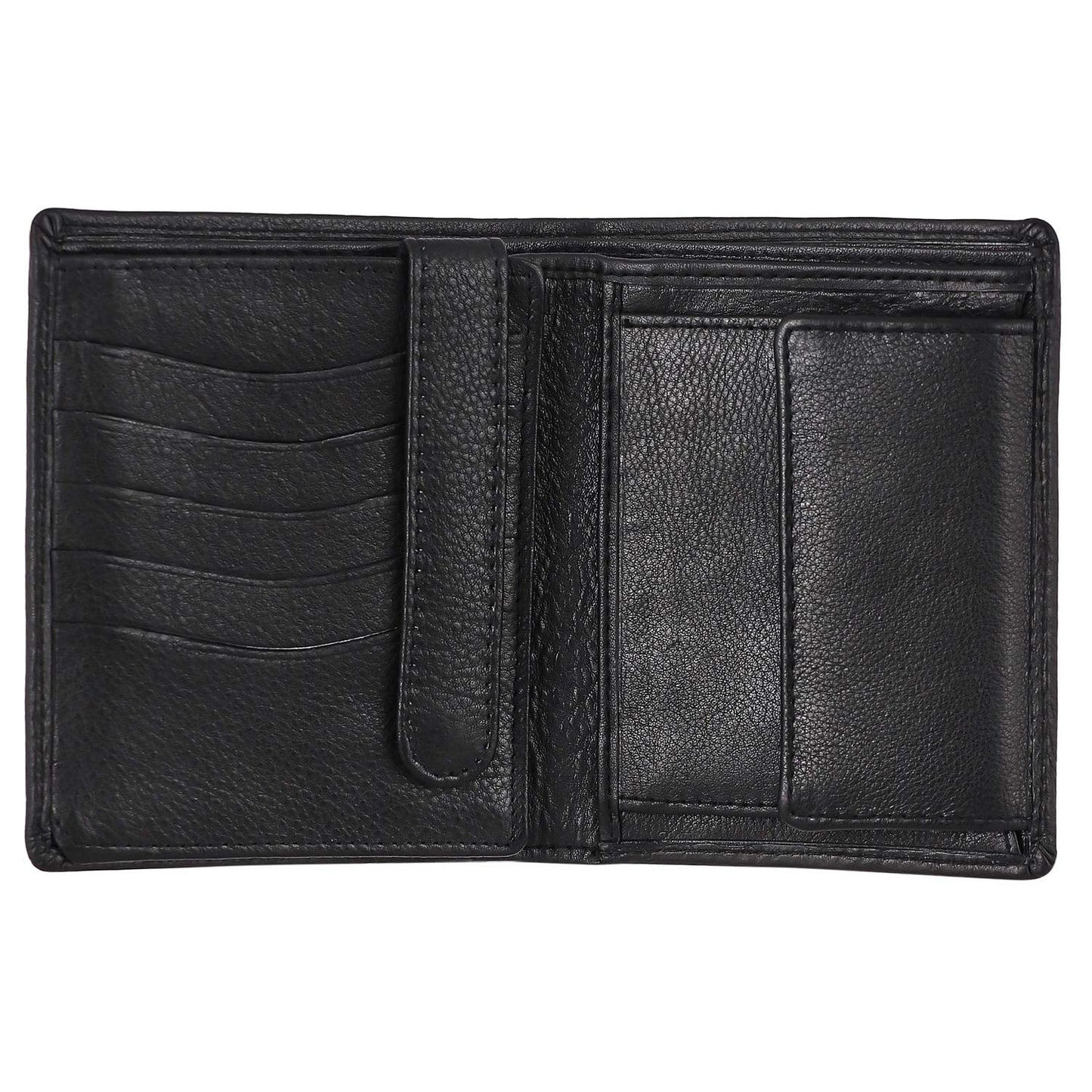 KARA Black Genuine Leather Wallet for Men - Vertical Bi Fold Men's Wallet with 8 Visiting Card Holder