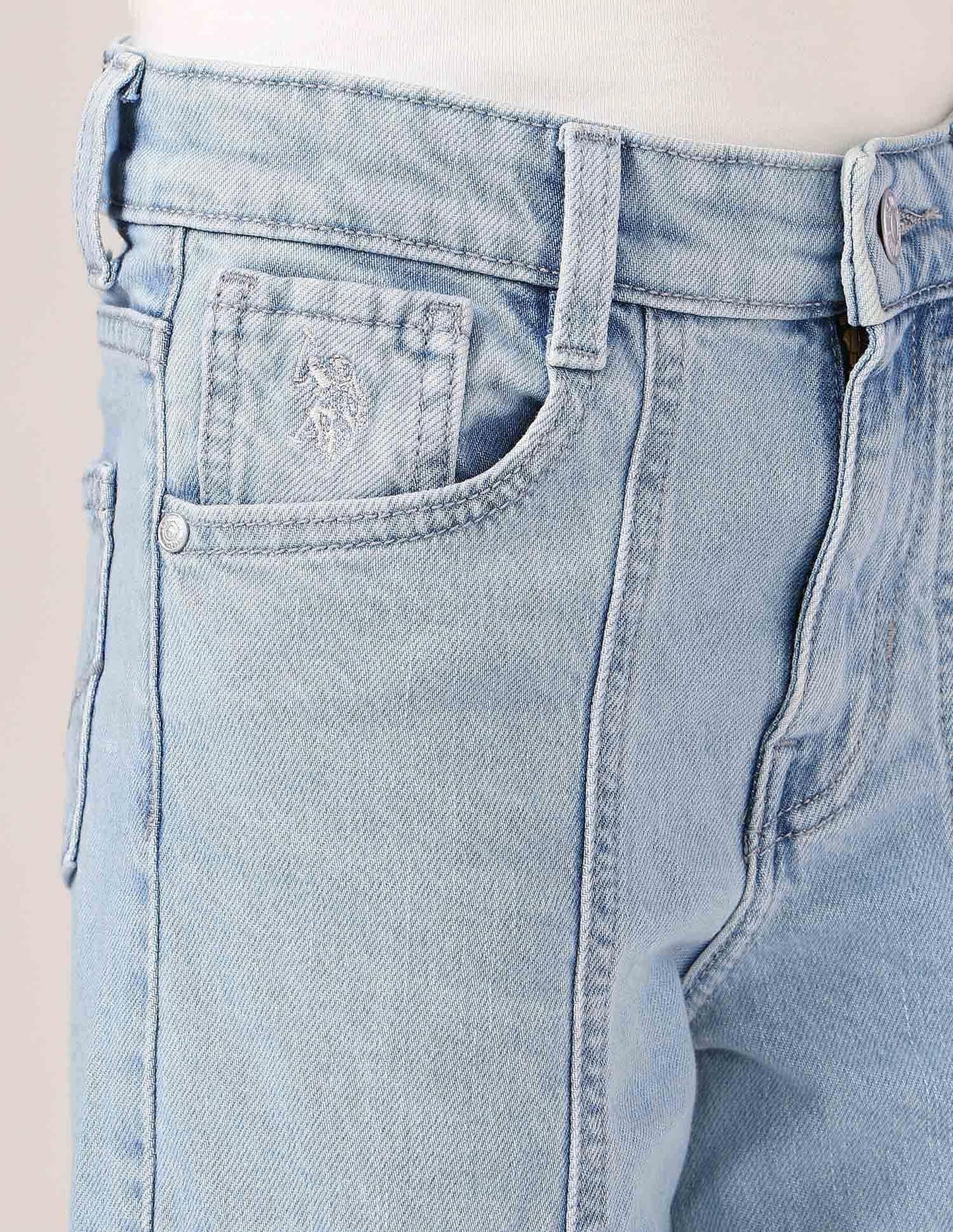 U.S. POLO ASSN. Girls Wide Leg Fit Cargo Jeans (UGJEN0213_Light Blue_9-10Y)