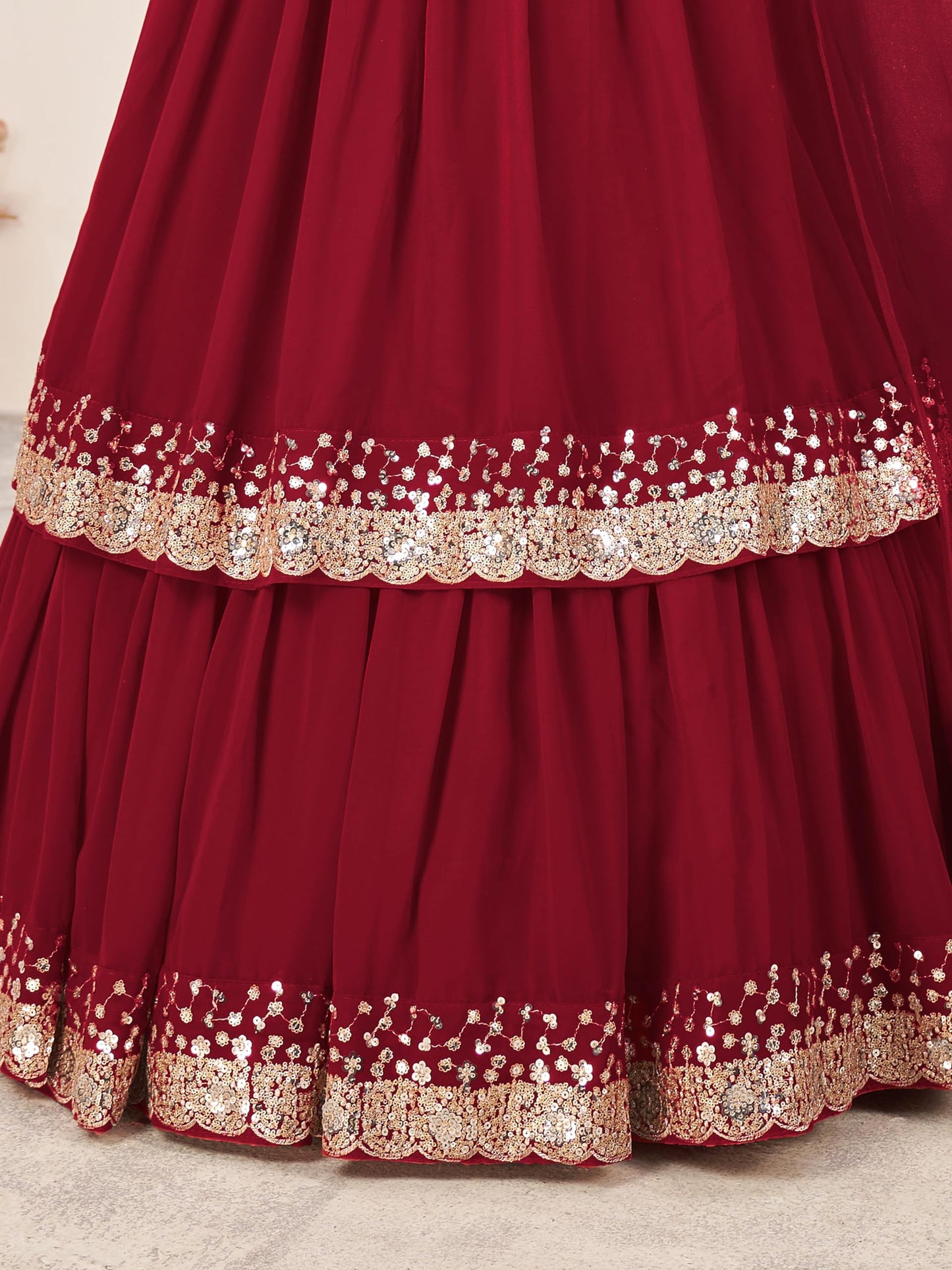 Zeel Clothing Women's Sequins Embroidered Georgette New Semi-stitched Lehenga Choli With Dupatta (5066-Maroon-Womens-Lehenga-Choli-Latest; Free Size)