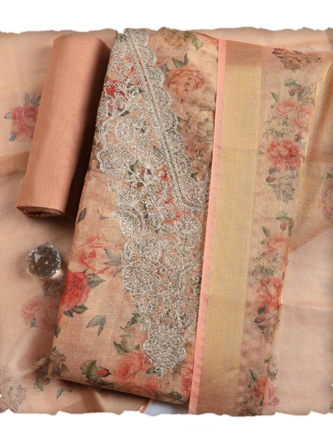 Meena Bazaar Printed Cotton Unstitched Kurta with Bottom & Dupatta