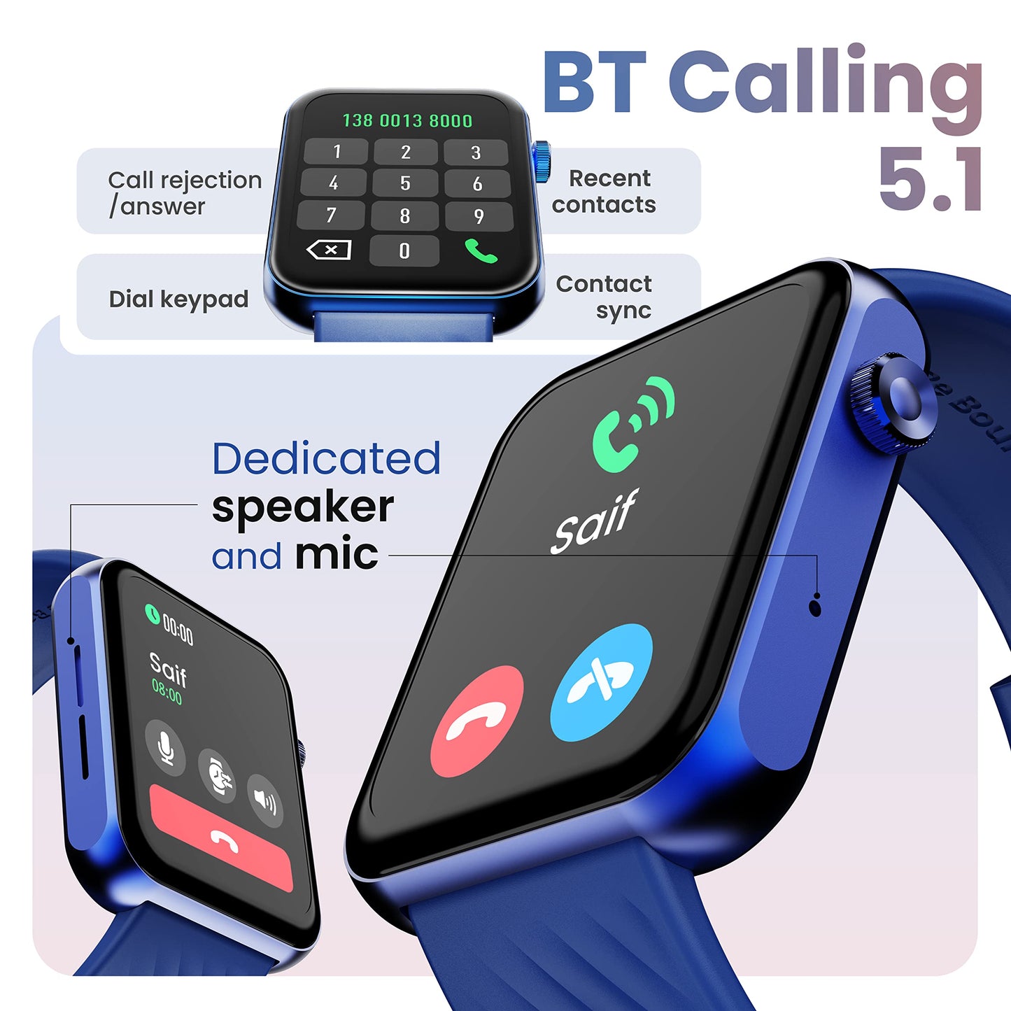 GOBOULT Drift Pro Smartwatch 1.78'' AMOLED HD Screen, BT Calling 5.1, 800 Nits Brightness, IP67, 150+ Watchfaces, 120+ Sports Modes, AI Voice Assistant, SpO2 Monitoring (Blue)