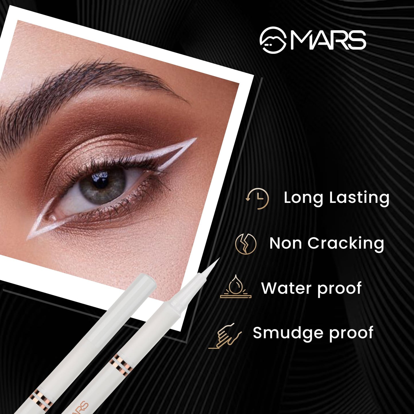 MARS Smudge Proof Liquid Pen Eyeliner with Ultra Fine Tip | Matte Finish & Waterproof (1.5g) (White)