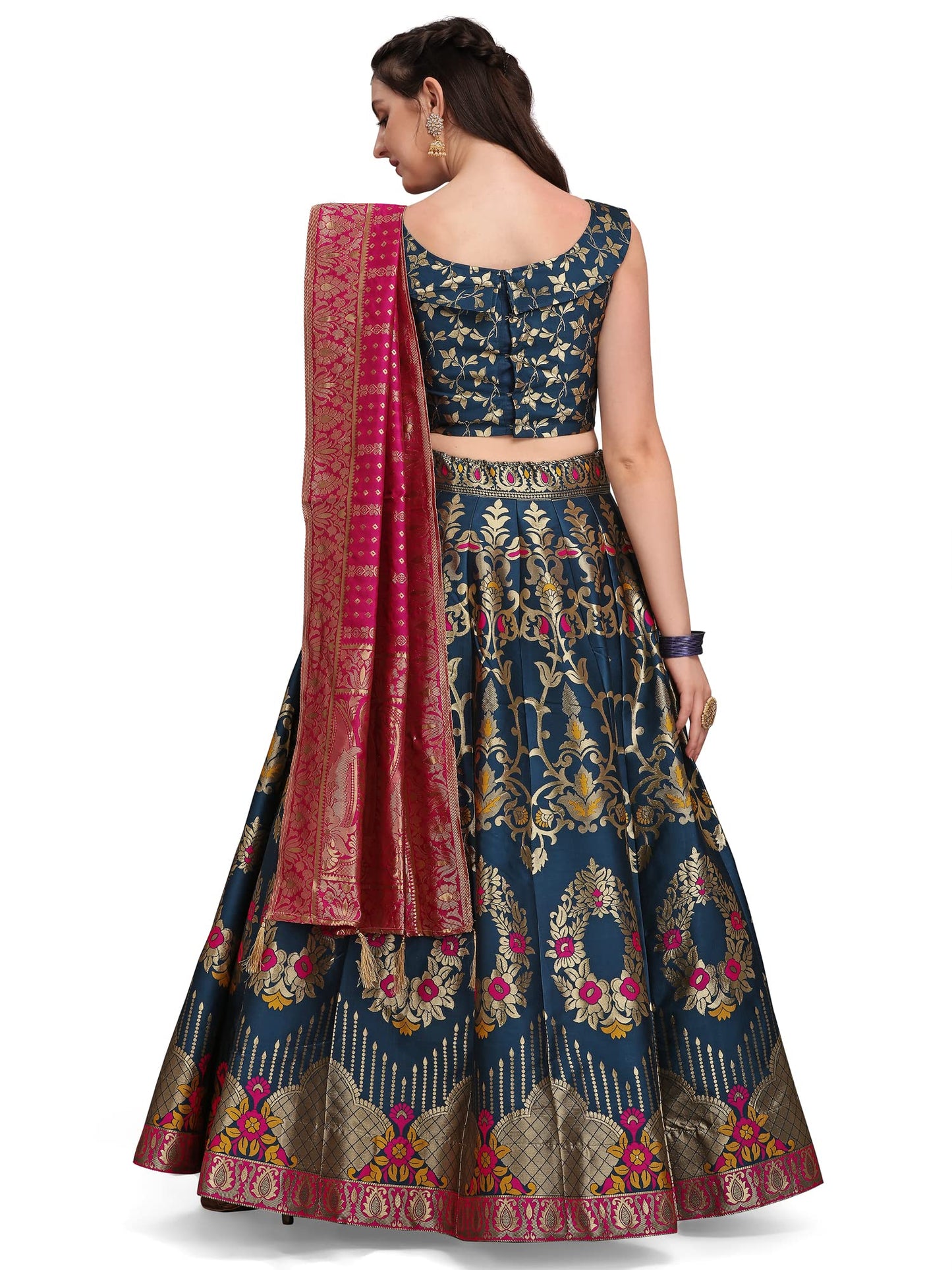 PURVAJA Women's Jacquard Semi-Stitched Lehenga choli (Amayra-Rama_Rama_Free Size)