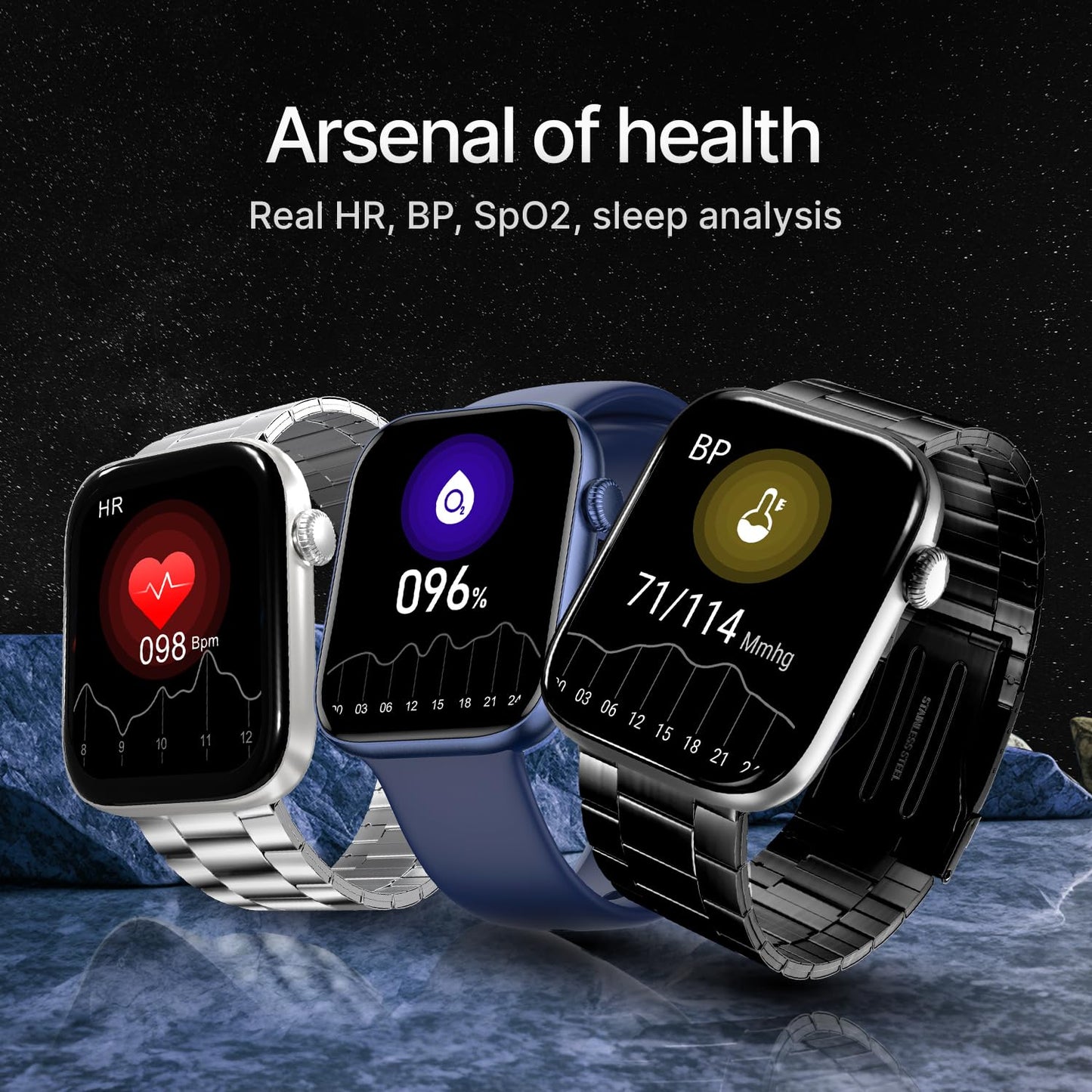 CrossBeats Stellr Newly launched Large 2.01" AMOLED Display 1000 NITS BT Calling Luxury High Resolution Smart Watch for Men Women |Health Tracking| Fast Charge 7days Battery| AI Voice Assistant -Blue