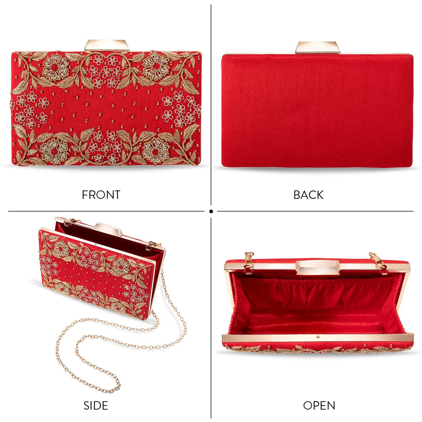 Peora Clutch Purses for Women Wedding Handmade Evening Handbags Party Bridal Clutch (C05R) Red