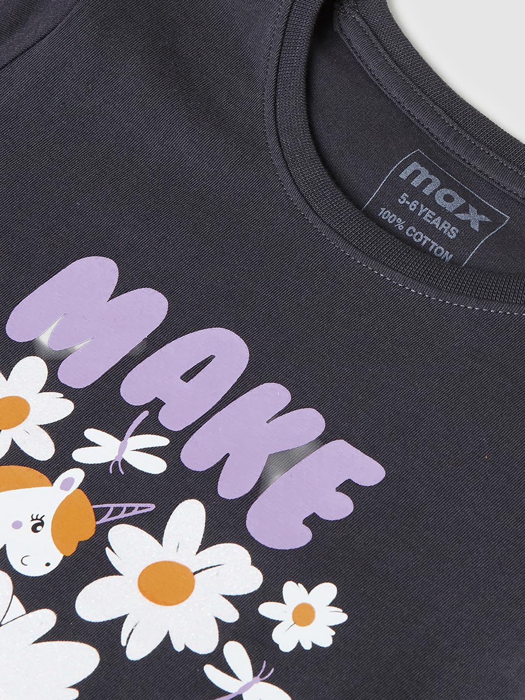 Max Girl's Regular Fit T-Shirt (M24CBT06_Charcoal_2-3Y