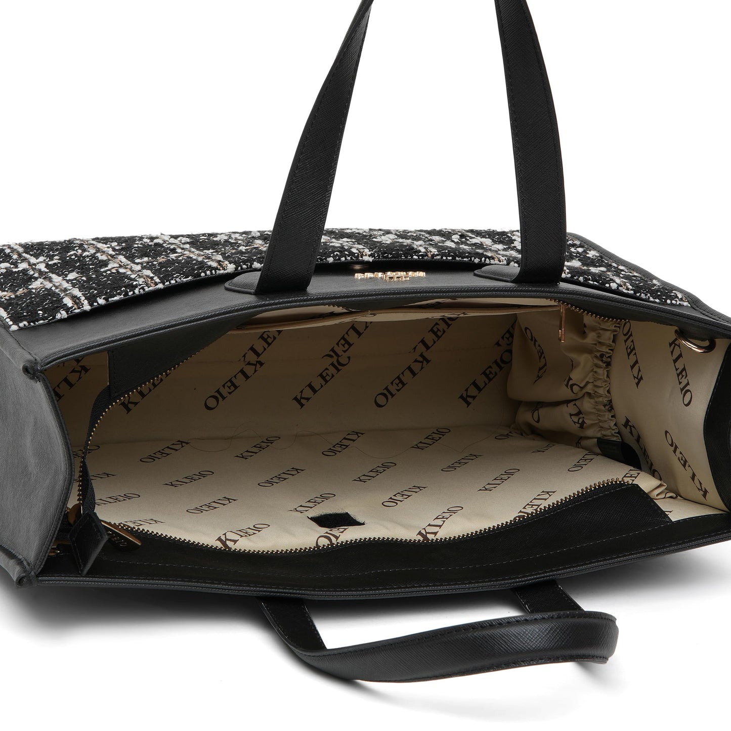 KLEIO Tweed Tote Hand Bag with laptop Compartment and a Zip Closure for Office Women