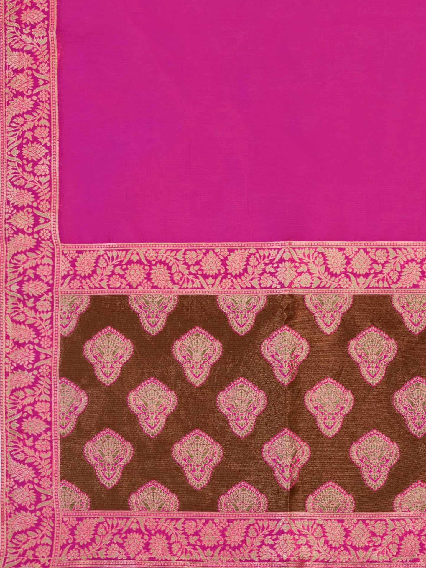 PURVAJA Women's Kanjiwaram Semi-Stitched Lehenga choli (Zahira-Brown_Free Size)