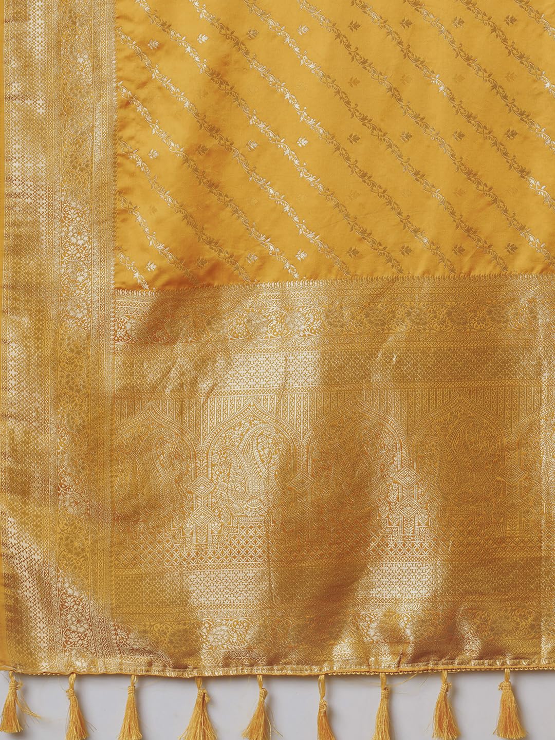 AKHILAM Women's Yellow Satin Silk Ethnic Motif Woven Design Saree With Unstitched Blouse (ARYA4404_FL)