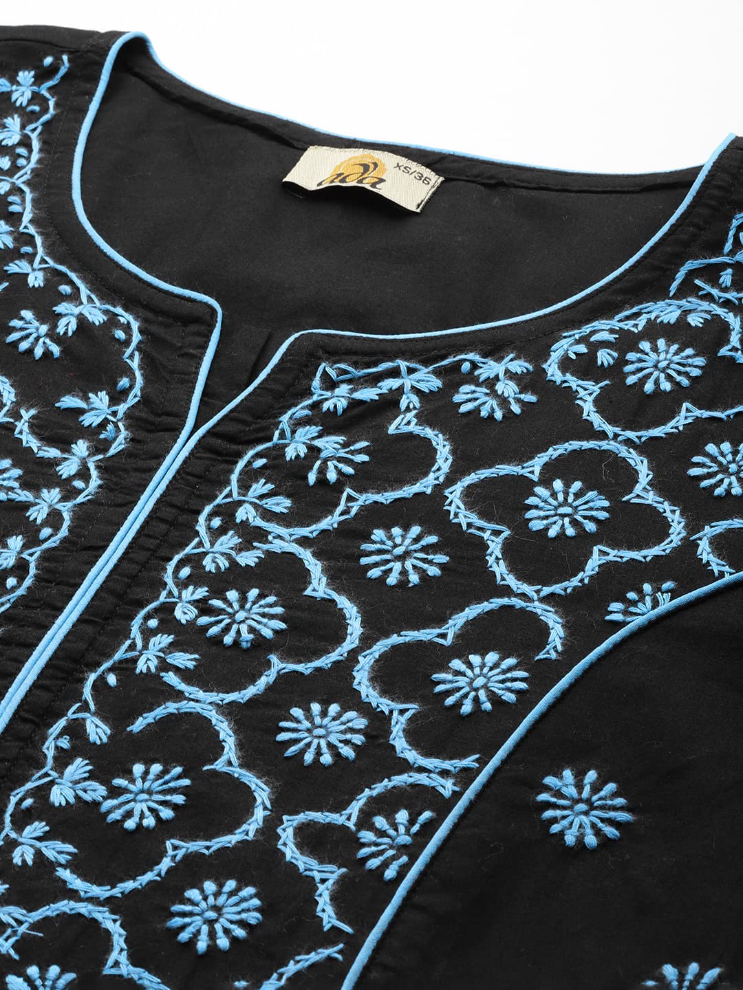 Ada Hand Embroidered Lucknowi Chikankari Straight Cotton Kurti Kurta for Women A411472 Black (5XL)