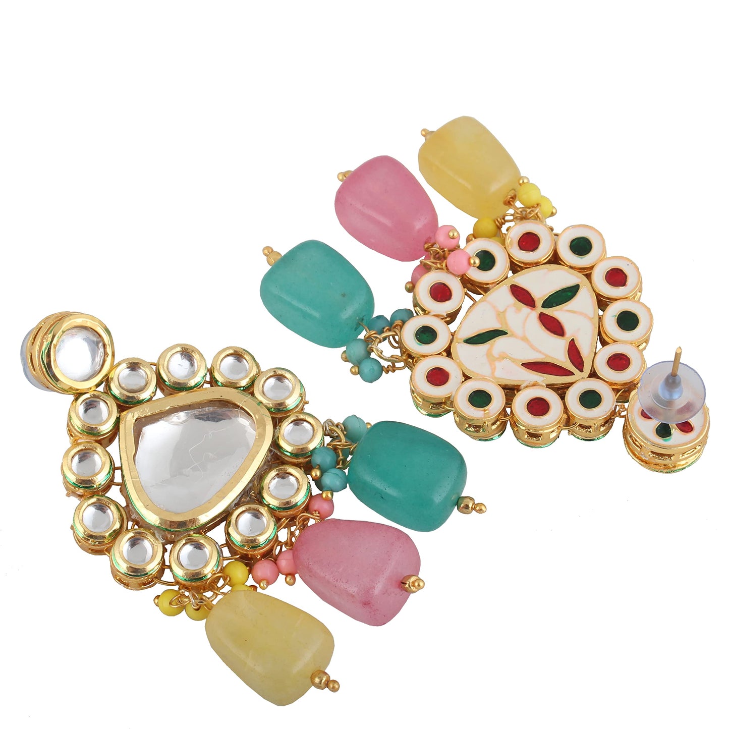 Lucky Jewellery Back Meenakari 18k Gold Plated MultiColor Tika Earring Combo Jewellery Set Uncut Kundan Big Faux Kundan Choker Necklace Set For Girl's & Women (2935-M6SK-1674-MT)