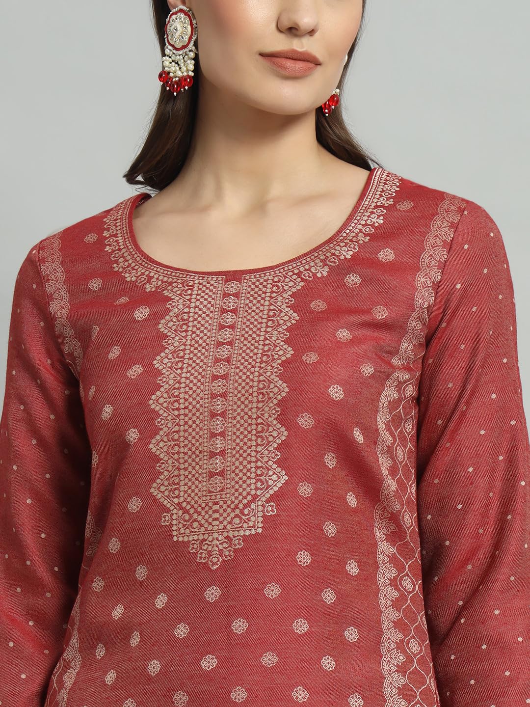 AFSA Women's Acro Wool Woven Unstitched Suit and Dupatta(ZURANI-5-Maroon)