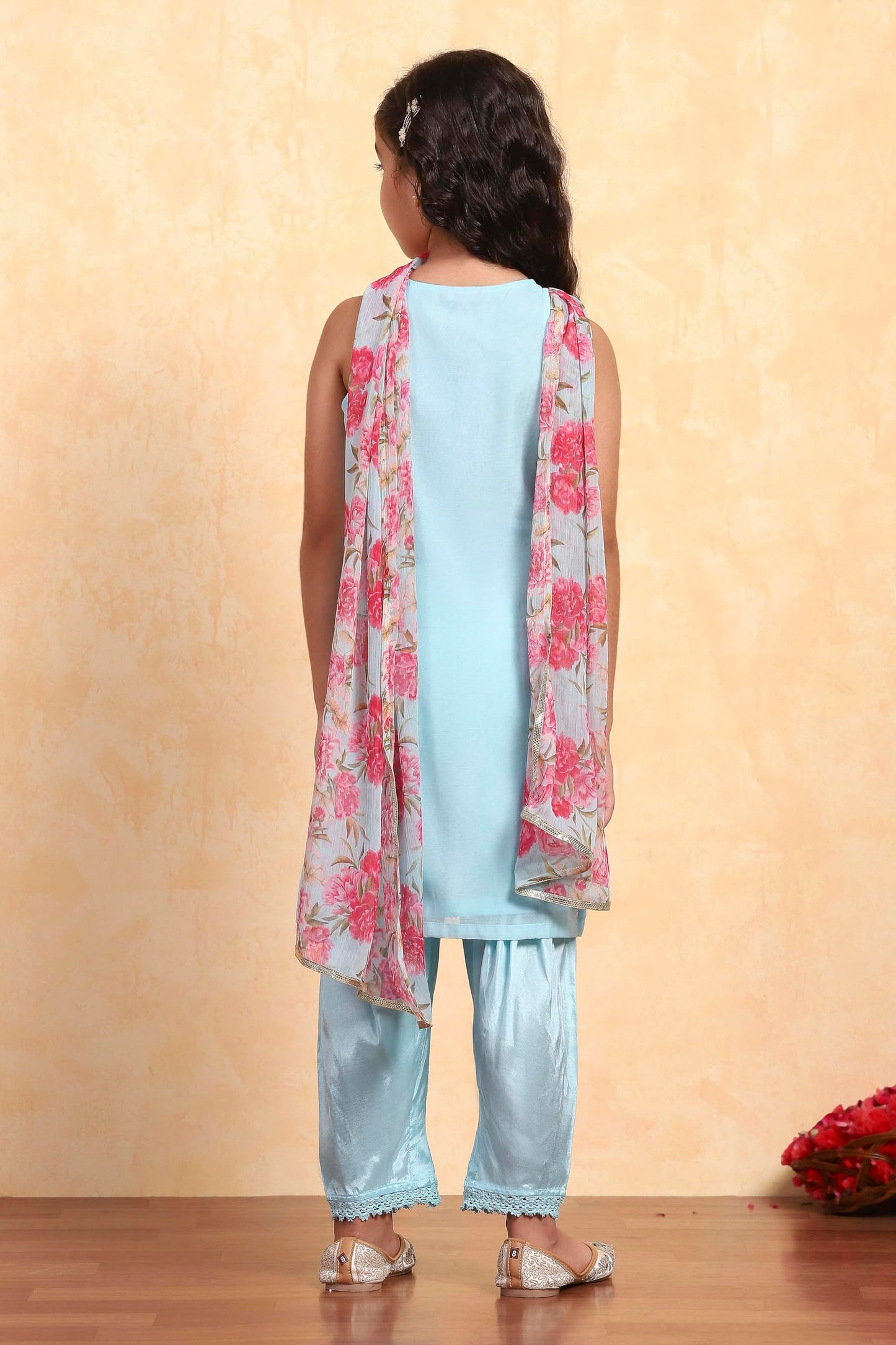 Biba Girl's Sky Blue Polyester Straight Solid Suit Set