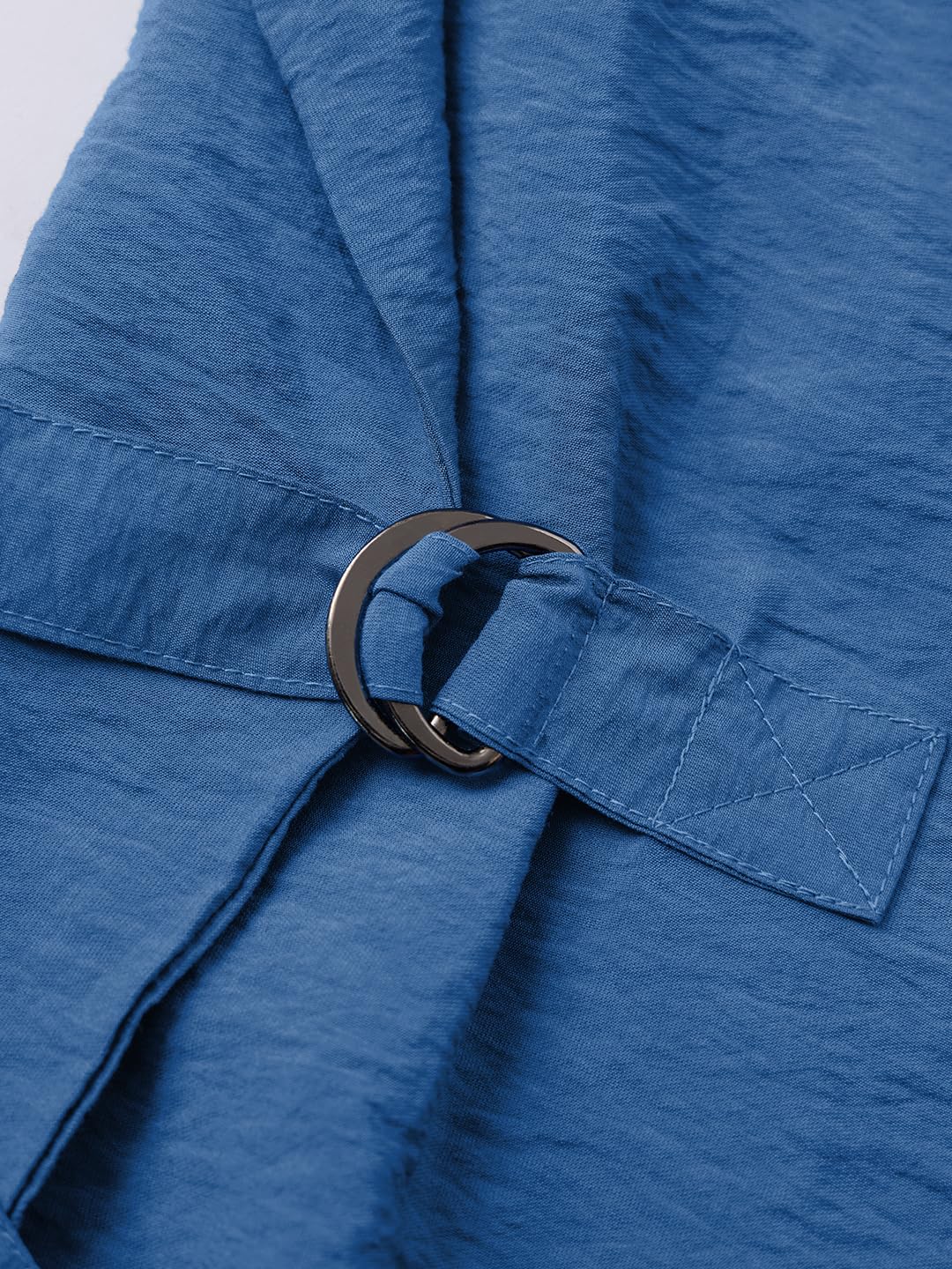 The Souled Store Buckle Shirt: Women and Girls Full Sleeves Spread Collar Solid Textured Viscose Nylon Blend Regular Fit Lightweight Summer-Ready Shirt