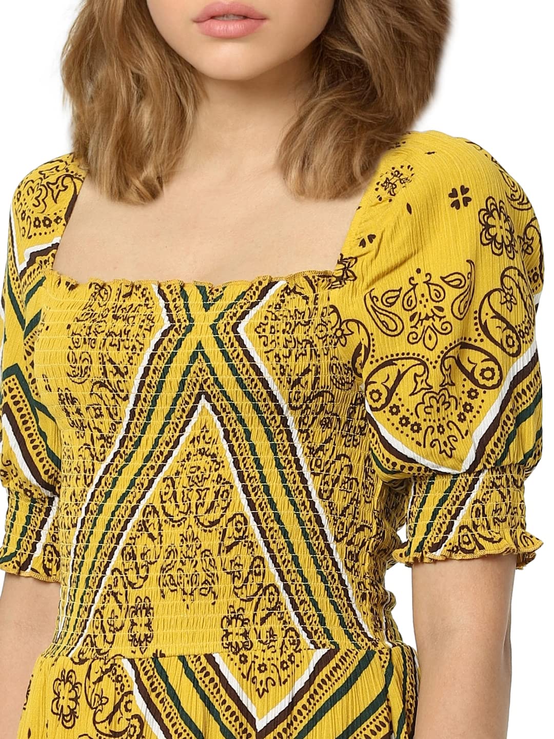 Only Women's Viscose Shift Mini Dress (15280952-Arrowwood_Yellow_40)