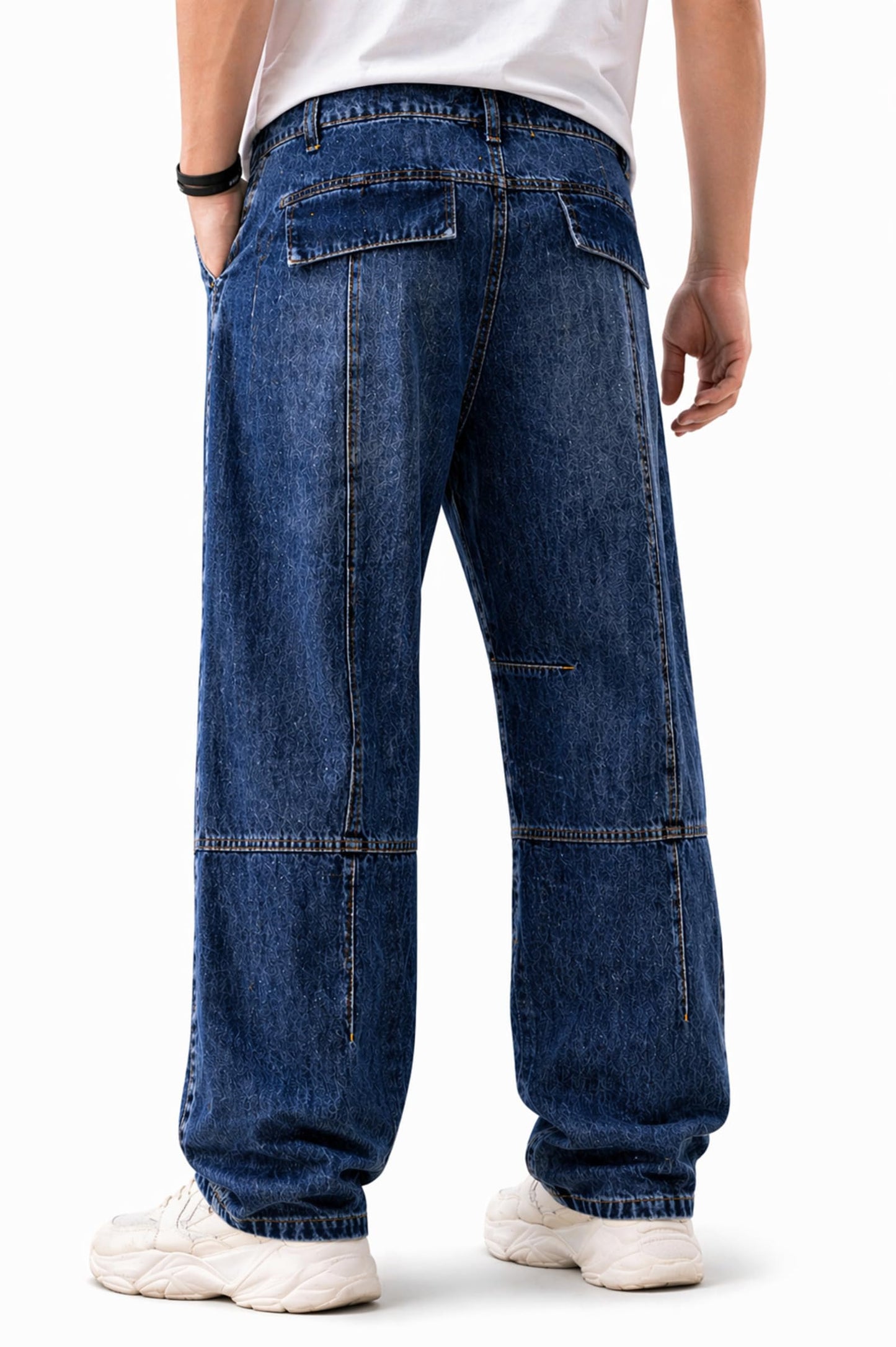 Ben Martin Dark Blue Baggy Jeans for Men | Loose Fit Wide Leg Denim Pants | Streetwear Relaxed Fit Casual Jeans: | Stretchable Cotton Blue Jeanss 34