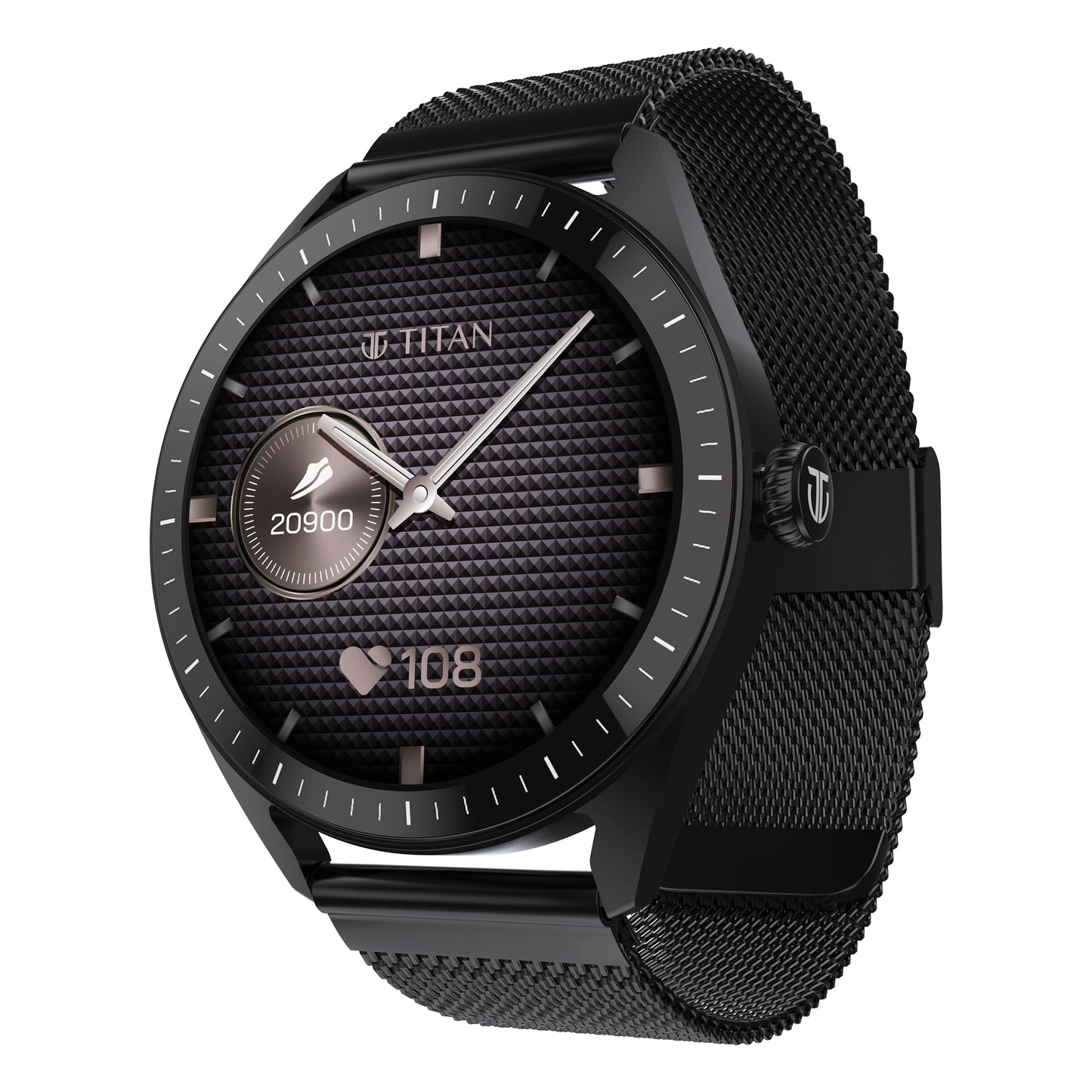 Titan Crest 2.0 Smart Watch for Man & Women, 1.43" AMOLED Display, Mesh Metal Strap, BT Calling, Tailored Activity Tracker, 100+ Sports Modes, Fast Charging, Smart Watch for Men Latest & Women (Black)