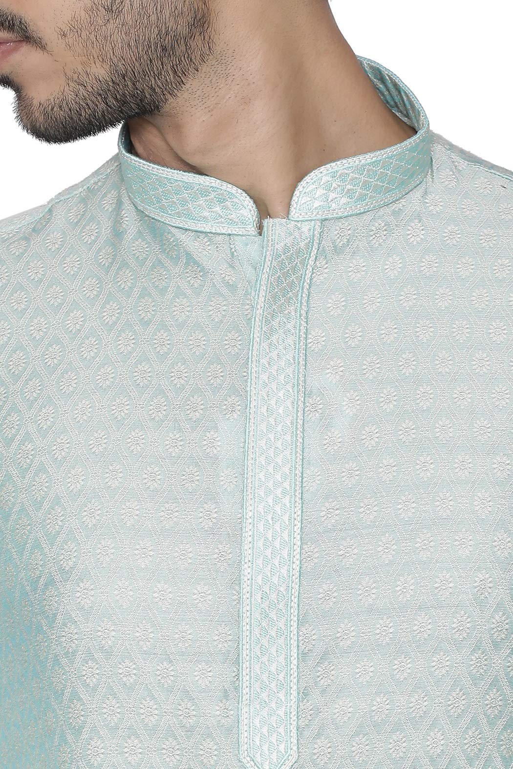 Manyavar Men's Silk Blend Other Kurta Pyjama (CPOSK433_Aqua Blue_XL)