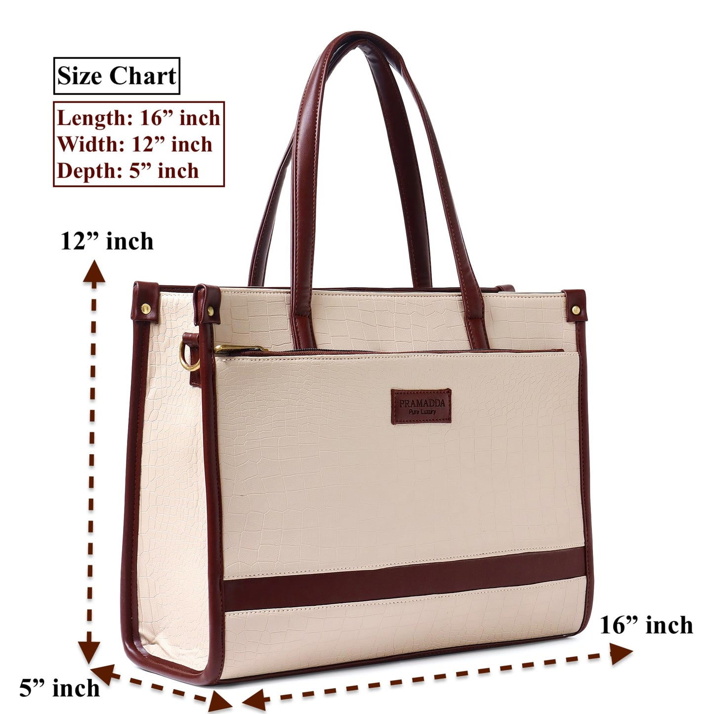 Pramadaa Pure Luxury Classic Madona Work Tote bags for women office use | hand bags for women's stylish | bags for women latest | Laptop Office Shoulder Handbag. (Walnut Beige)