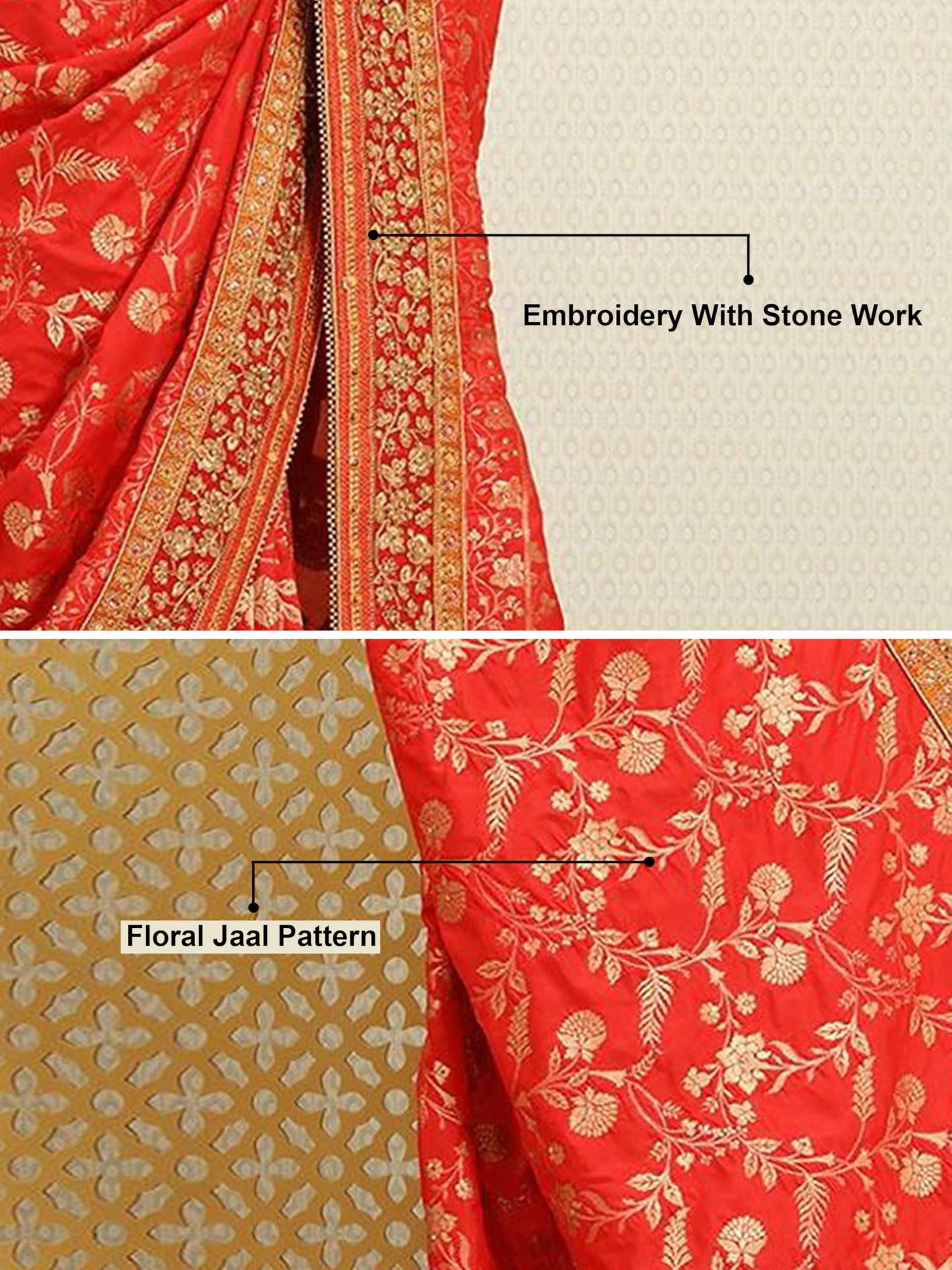TRENDMALLS Women's Pure Silk Embroidery Work Saree with Unstitch Blouse Piece (K1112-Red)