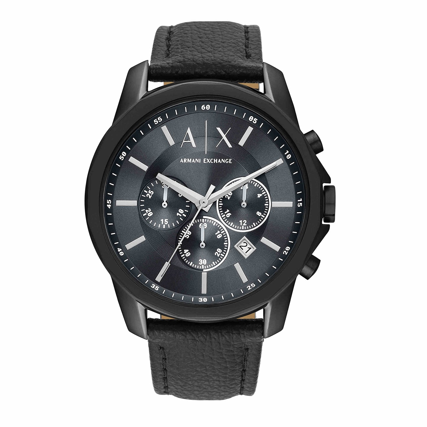 Armani Exchange Leather Analog Gray Dial Men Watch-Ax1724, Black Band