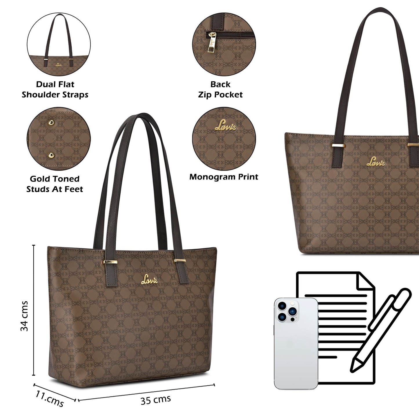 Lavie Women's Mabel Solid Tote Handbag for Women | Tote Bag For Work | Ladies purse | Stylish Shoulder Bag | Gift For Ladies