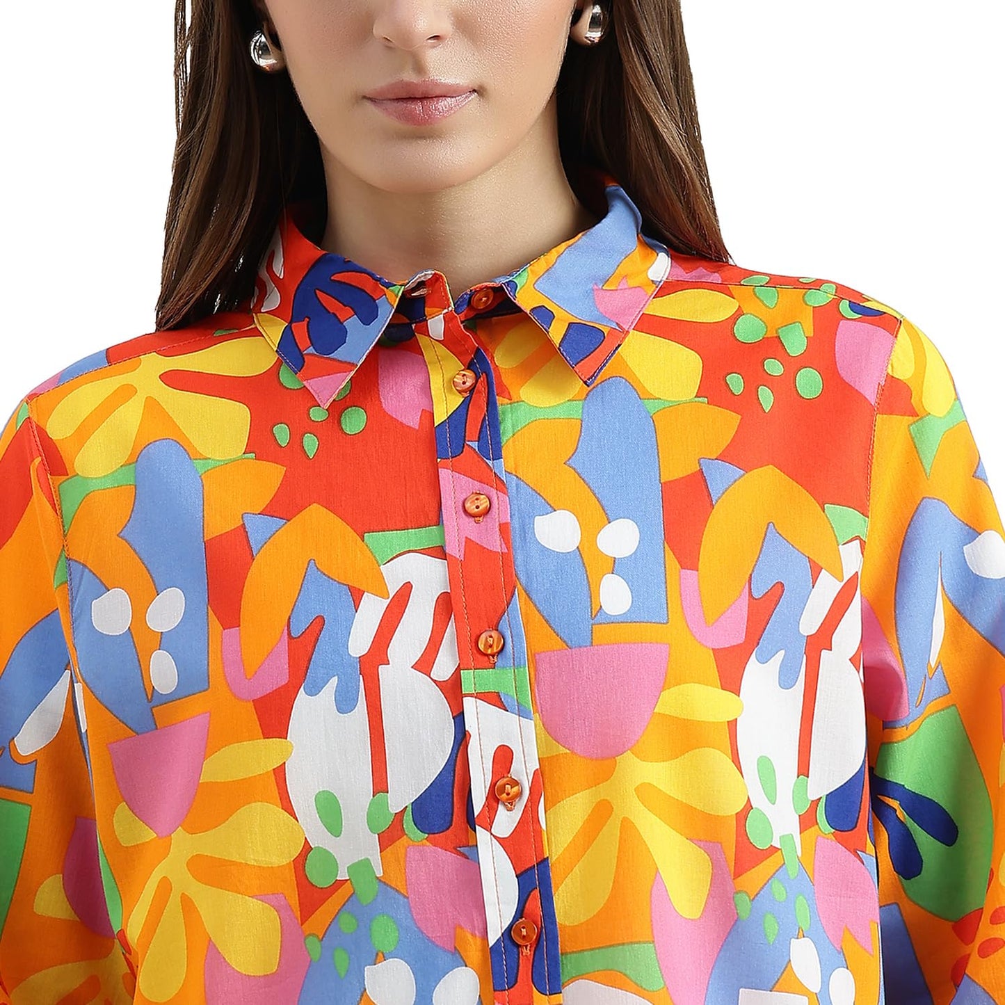 United Colors of Benetton Regular Fit Spread Collar Printed Shirt (Size : EL) - 26P5OA95Q8U5G901 Orange