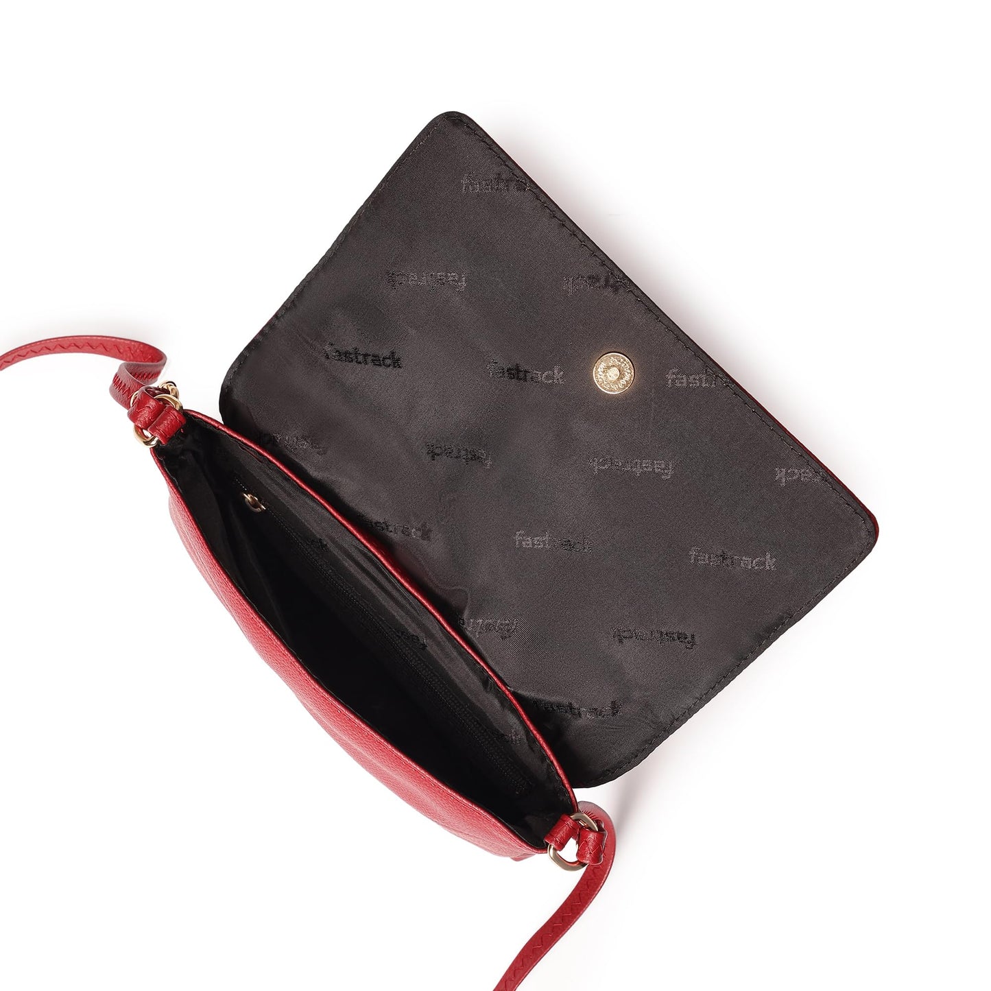Fastrack Women's Solid Structured Sling Bag with Non-Detachable Sling Strap & Button Closure, Maroon